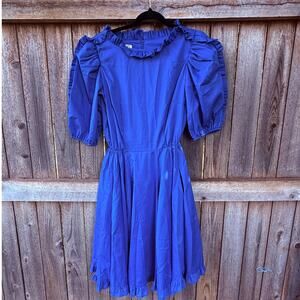 Vintage blue Square Dance DRESS Co ruffle western Size 2 puff sleeves